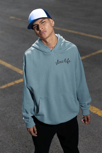 Slow Life, Embroidered, Hoodie