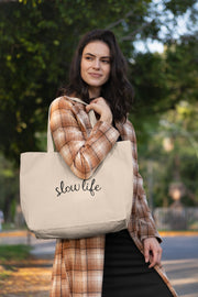 Slow Life, Large Embroidered Tote