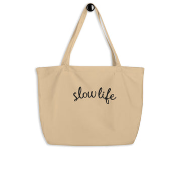 Slow Life, Large Embroidered Tote