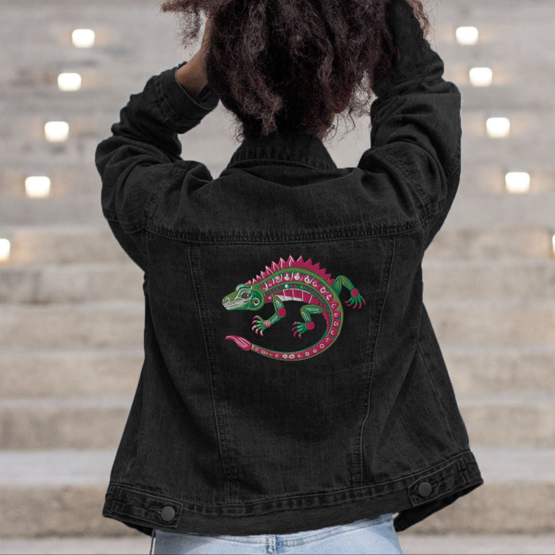 Lizard Embroidered, Unisex Denim Jacket