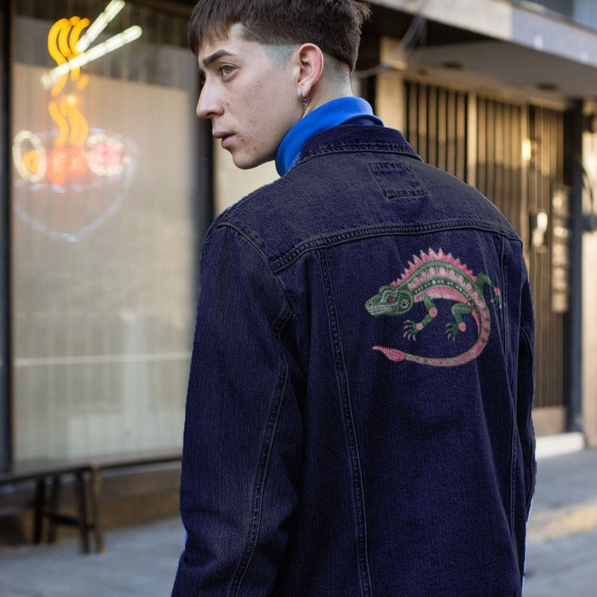 Lizard Embroidered, Unisex Denim Jacket