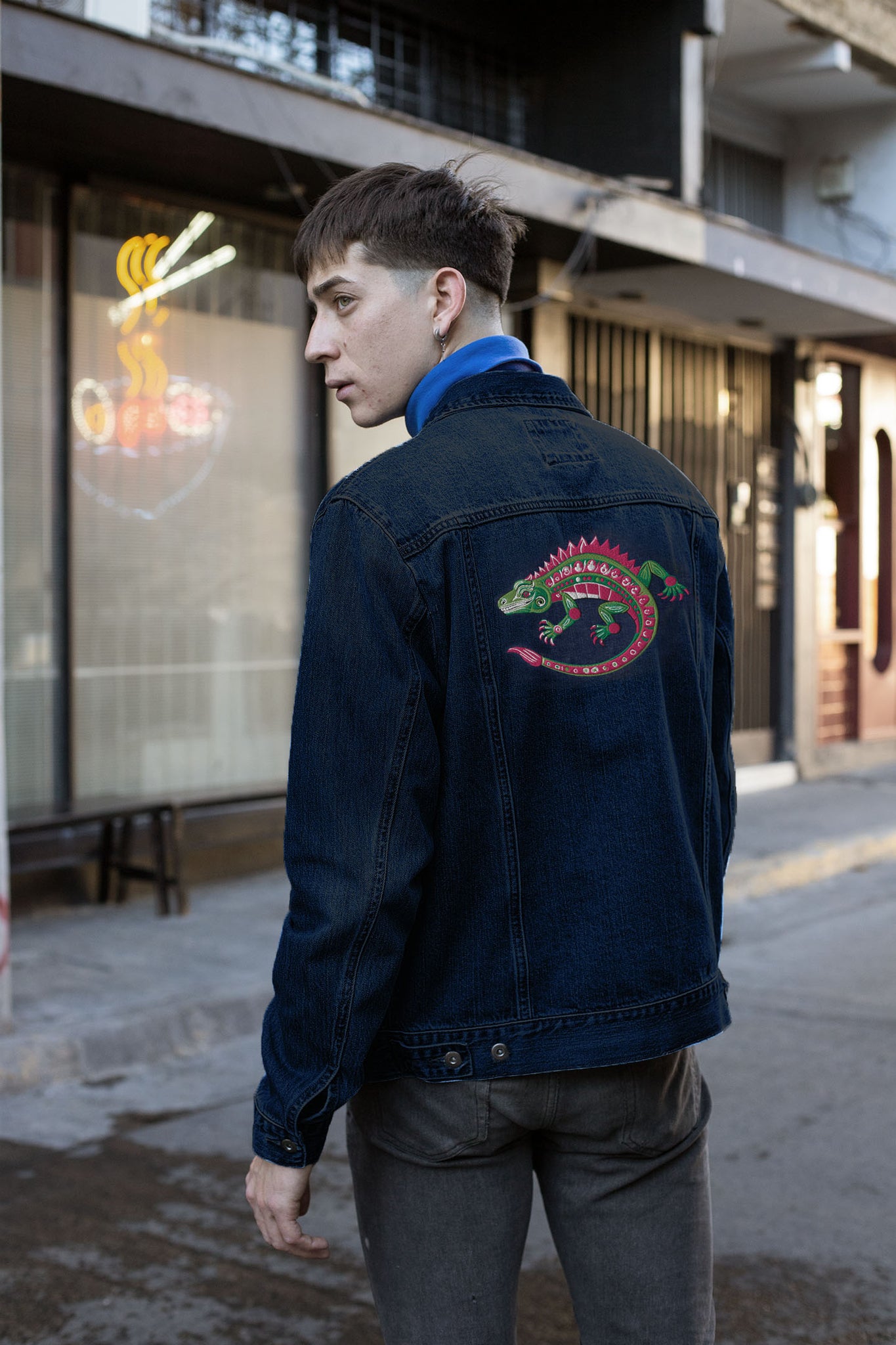 Lizard Embroidered, Unisex Denim Jacket