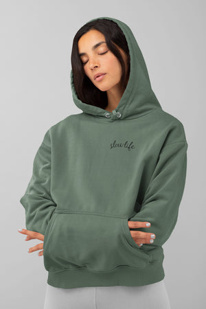 Slow Life, Embroidered, Hoodie