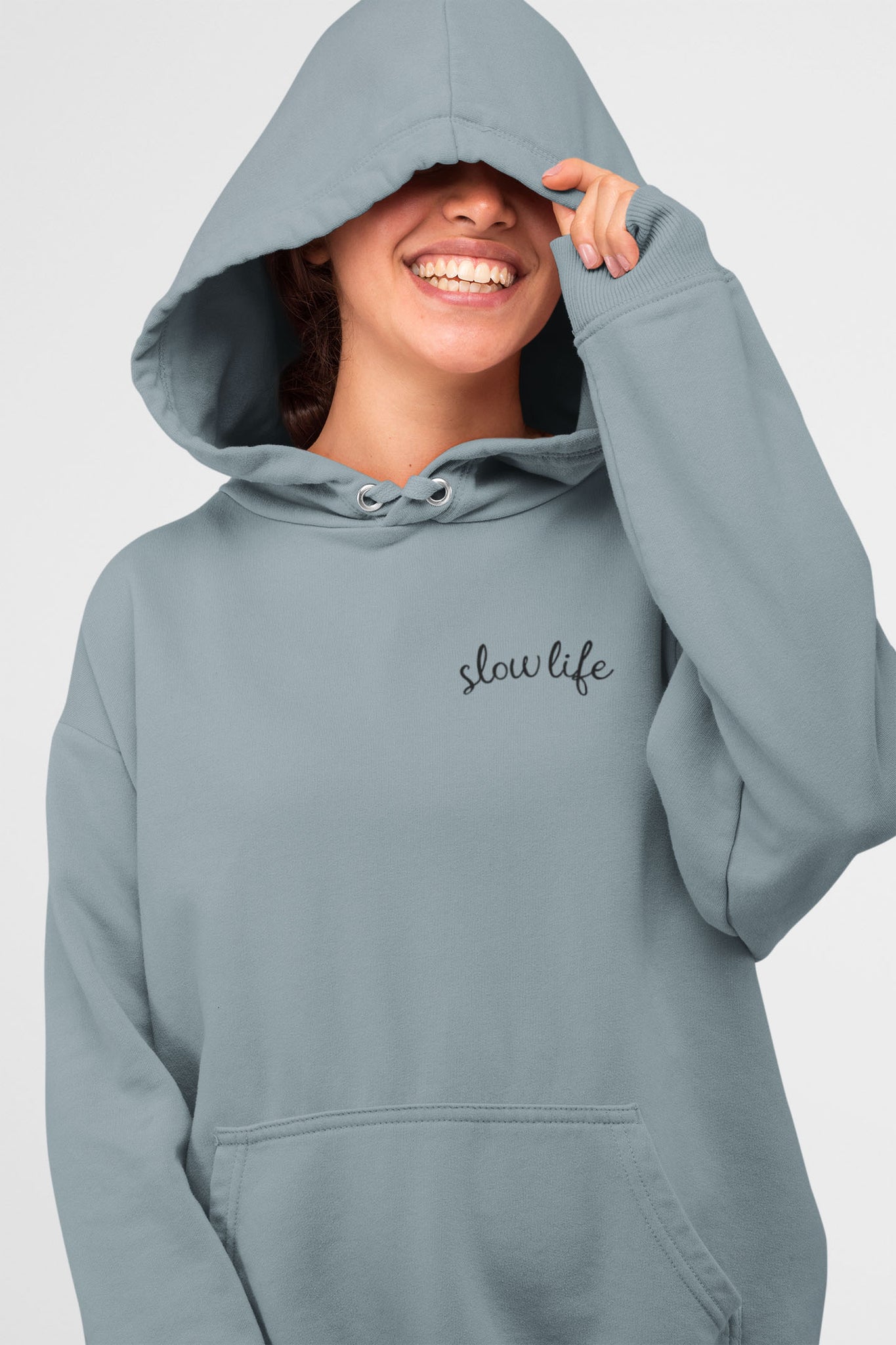 Slow Life, Embroidered, Hoodie