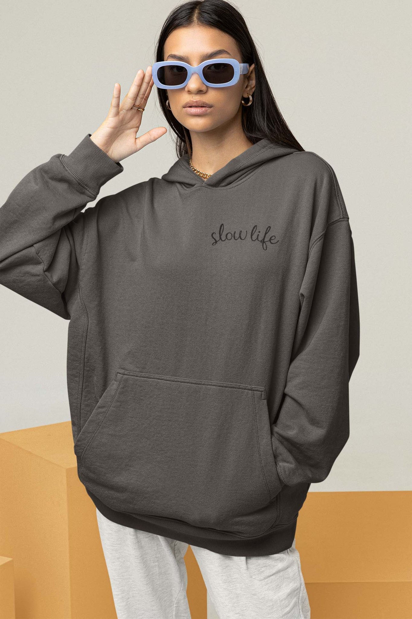Slow Life, Embroidered, Unisex Monk Hoodie