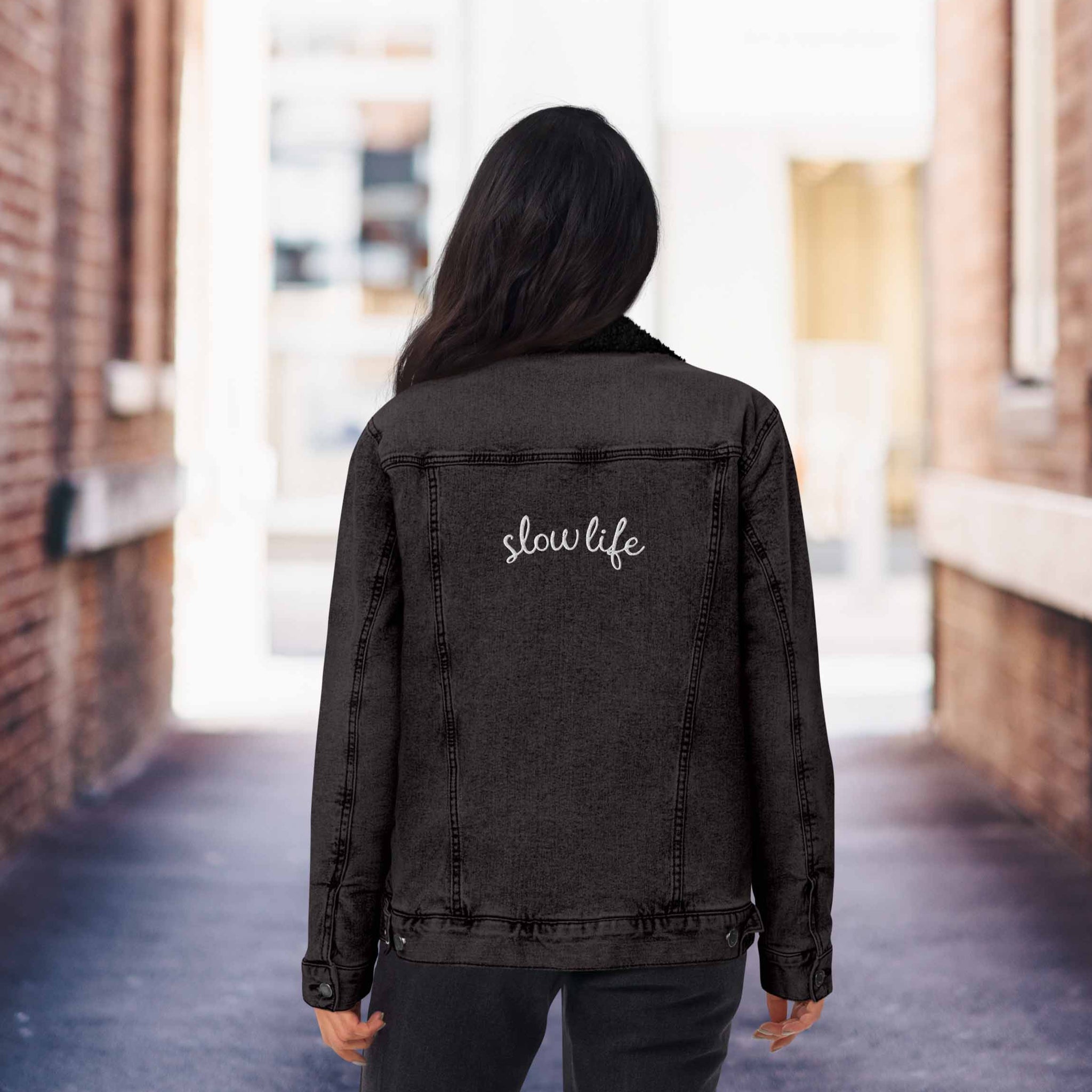 Slow Life, Unisex Denim Sherpa Jacket