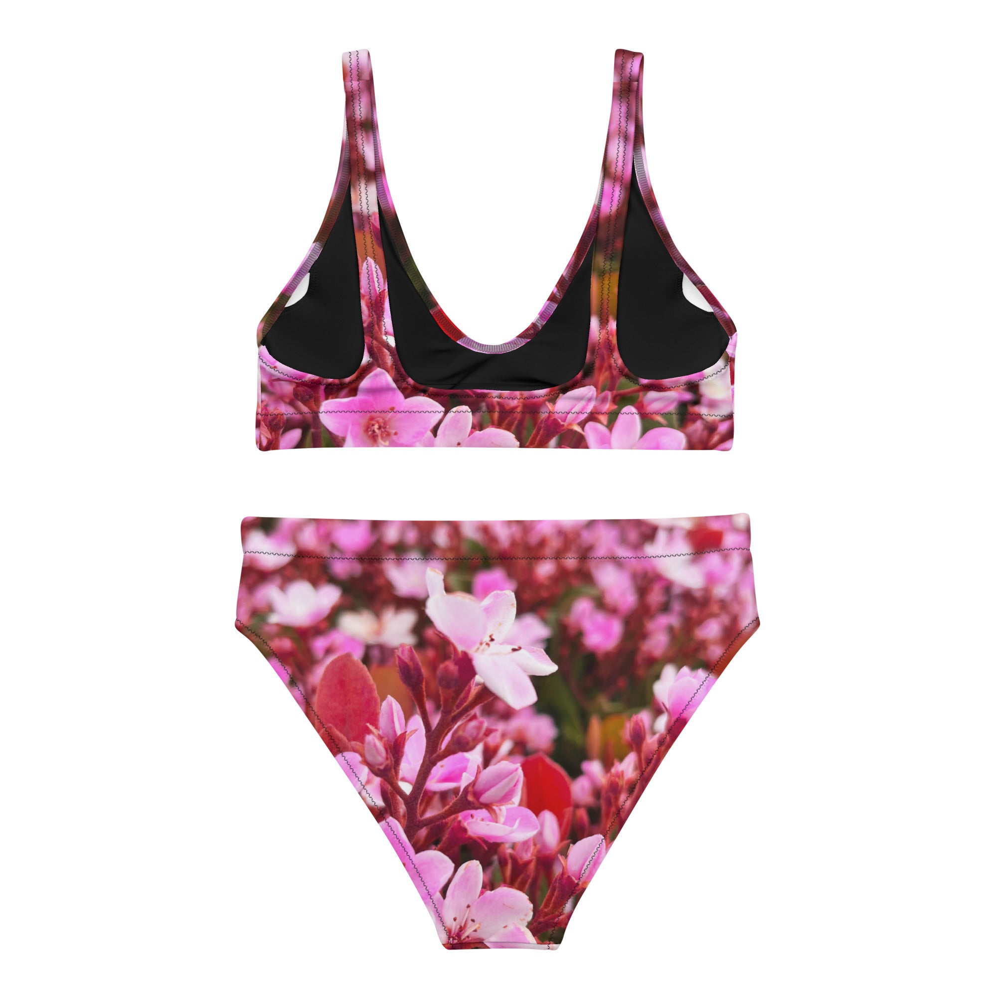 Pink Floral, High-waisted Bikini Set