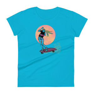 Skater Girl Moonscape, Camiseta ajustada para mujer