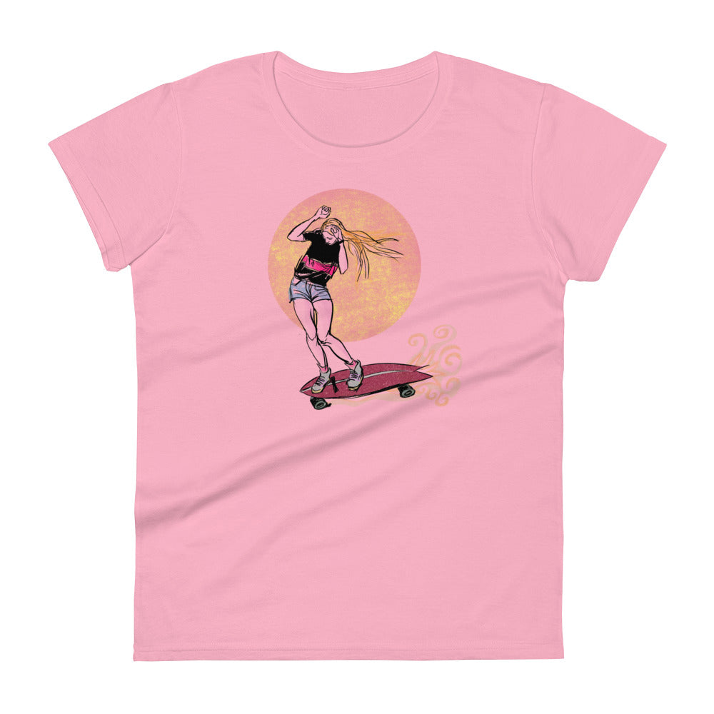 Skater Girl Moonscape, Women's fitted T-shirt
