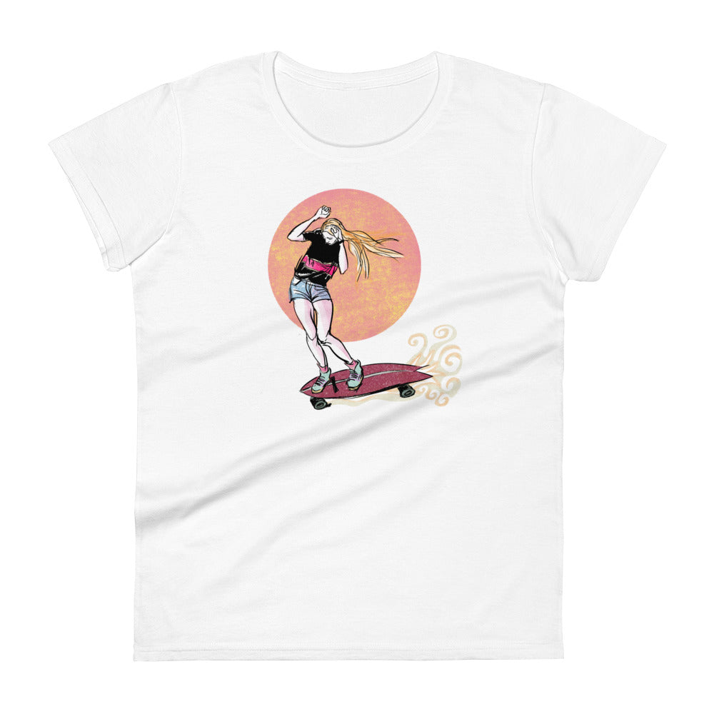Skater Girl Moonscape, Camiseta ajustada para mujer
