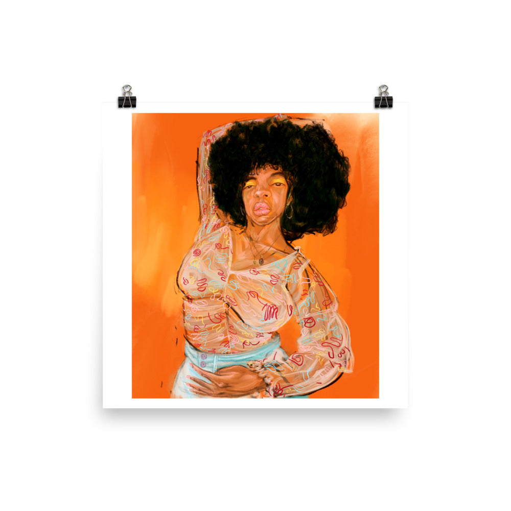 Afro Orange Portrait, Art Print