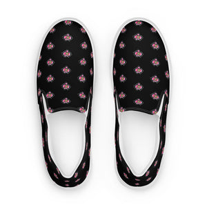 Pink Flower black, Women's slip-on canvas shoes